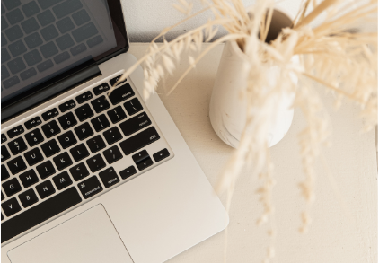 minimalist laptop and a vase